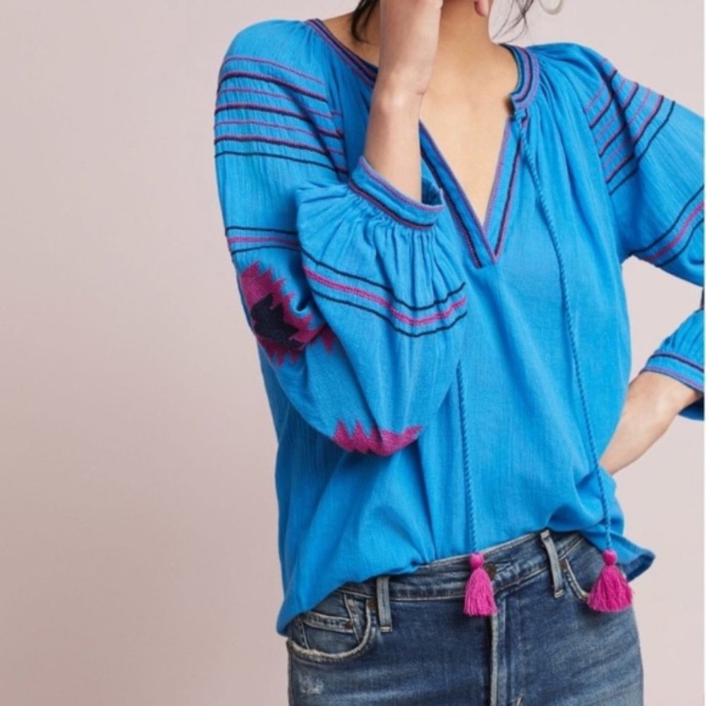 Anthropologie Maeve Runaway Embroidered Blouse M